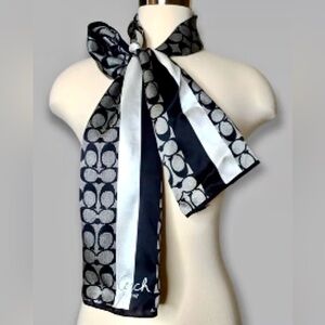 Coach Logo Designer Black & White Monochrome Signature Silk Scarf 10.5W × 60"L